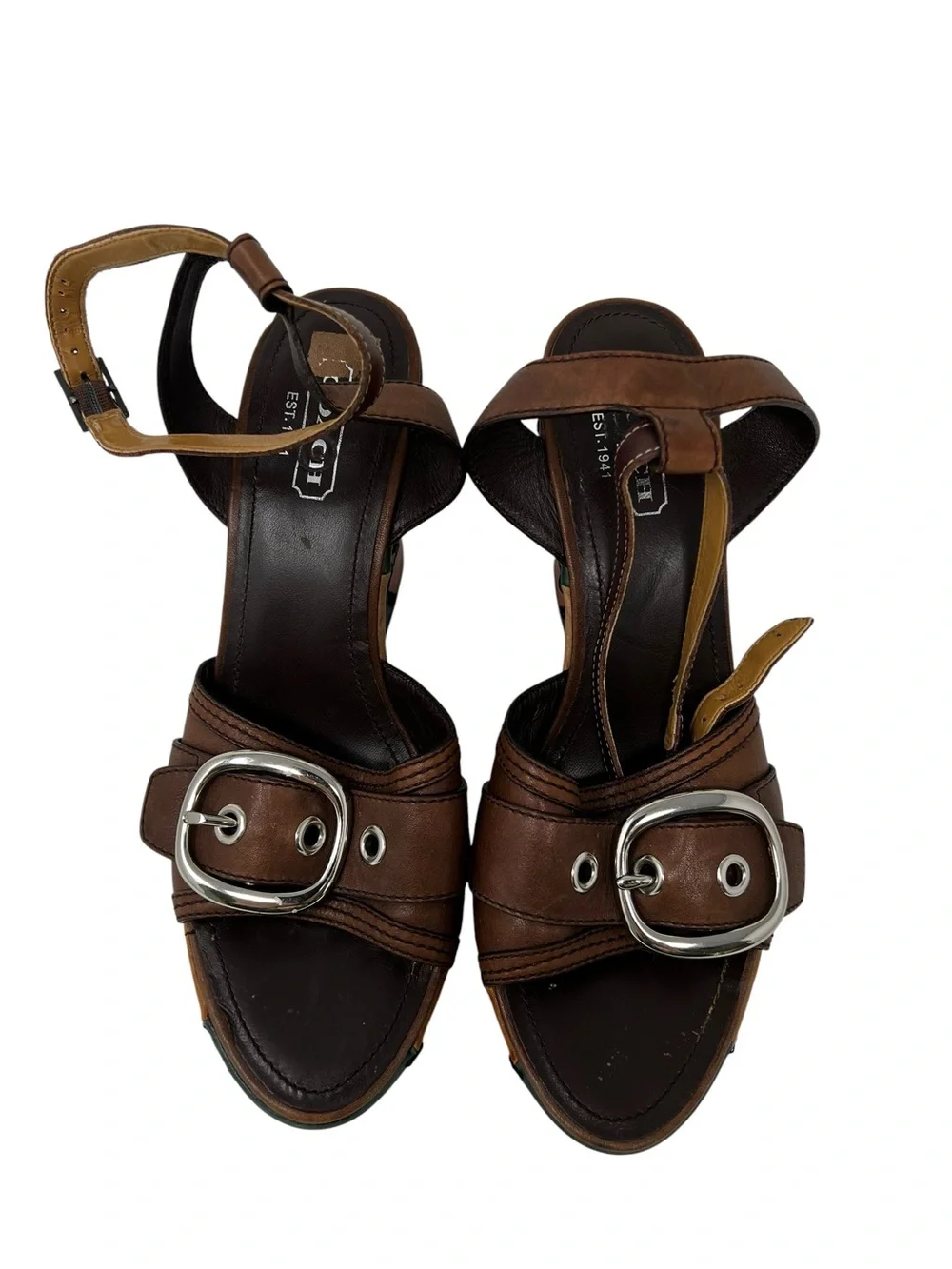 Coach Stylish Multi-Color Leather Wedge Sandals